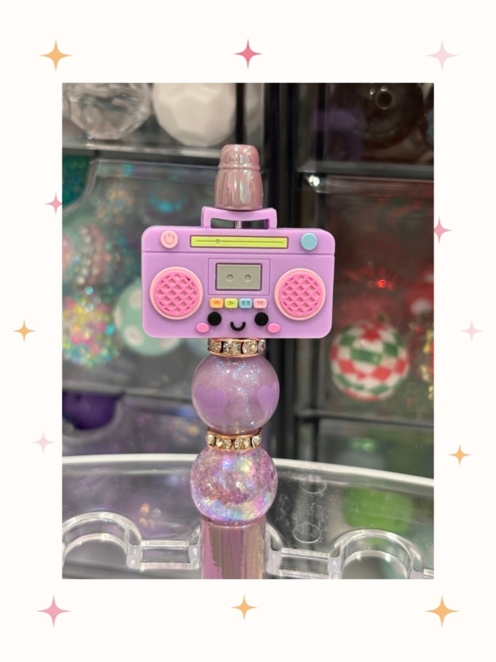 Handmade Boom Box Purple Beaded pen